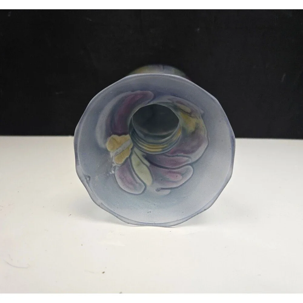 Rueven Nouveau Art Hand Painted Drip Satin Glass Vase w/ Applied Glass Swirl - Picture 8 of 11